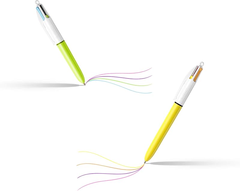 4 Couleurs - Stylo-Billes Rétractables - Pointe Moyenne (1 mm) – Coloris Assortis, Pot de 6 stylos
