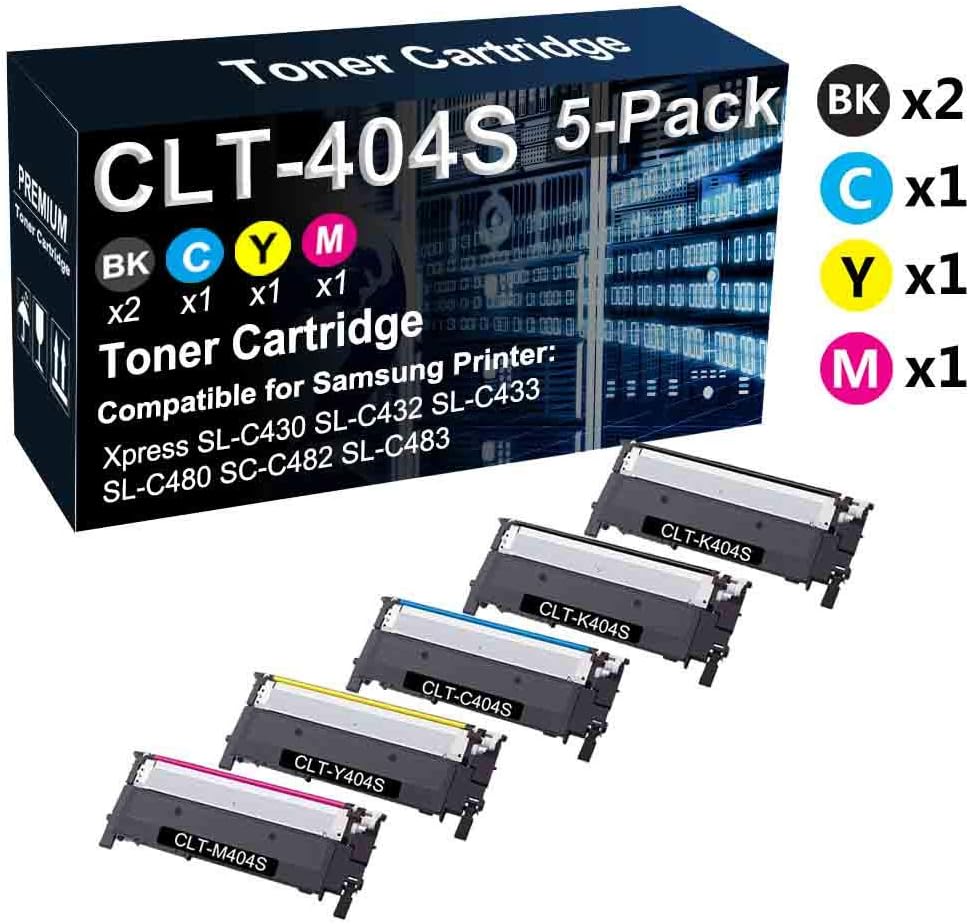 5-Pack (2BK+C+Y+M) Compatible CLT-404S CLT-K404S CLT-C404S CLT-Y404S CLT-M404S Printer Cartridge Used for Samsung Xpress SL-C430W SL-C480FW SL-C482W SL-C482FW Printer (High Yield)