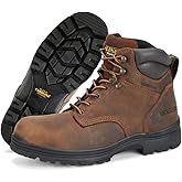Carolina Engineer 6" Waterproof Work Boots for Men - Slip-Resistant Traction - EH Rated Protection - Wide Shoe Soft Toe Fit - Rubber Lug Outsole - Removable EVA Footbed - Dark Brown - 9 Wide