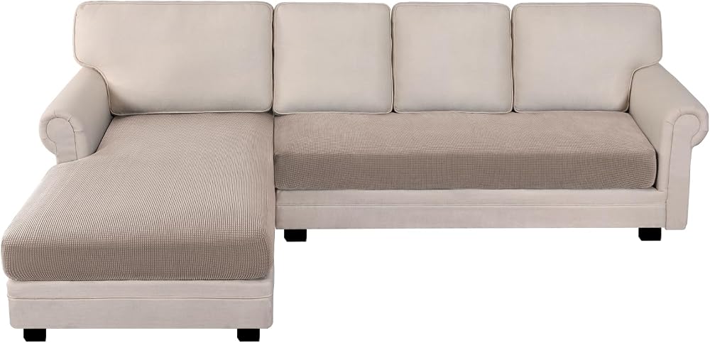 BellaHills Sectional Sofa Covers Chaise + 3 Seater Sand High Stretch
