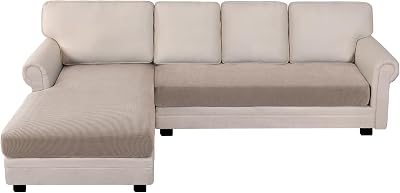 BellaHills Sectional Sofa Covers Chaise + 3 Seater Sand High Stretch