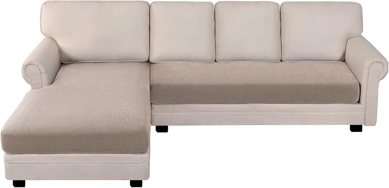 BellaHills Sectional Sofa Covers Chaise + 3 Seater Sand High Stretch