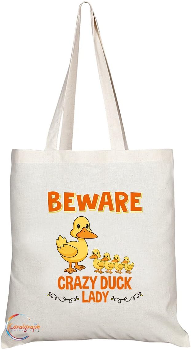 TB276 Beware Crazy Duck Lady Novelty Present Gift Printed Eco-Friendly Stylish Long Handled Tote Shoulder Bag