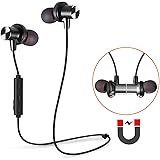 Bluetooth Earbuds, Tesson Wireless V4.1 Magnetic Headphones Super Bass Stereo Noise Cancelling Earphones, Sweat proof Comfortable, Secure Fit for Sports with Mic-Black