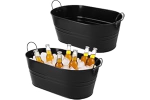 Biugaaufai 2 PCS 15.3 x 9 x 6 inches Black Metal Galvanized Tub with Handles, 3 Gallon Galvanized Beverage Tubs for Parties, 