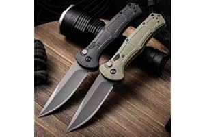 BIVIPO Outdoor Self Defense Automatic Jump Knife, 9070 Pocket Folding Knife, D2 Steel Blade Non-Slip Fiberglass Handle, EDC Multi-Functional Sharp Tactical Knife for Outdoor, Tactical, Survival and EDC (Green)