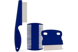 JEGTEW Flea Comb for Dogs and Cats - Lice Comb with Rubber Handle - Promotes Hair Growth and Removes Loose Hair, Knots, and Flakes Flea Brush for Pets(3P,BLUE)