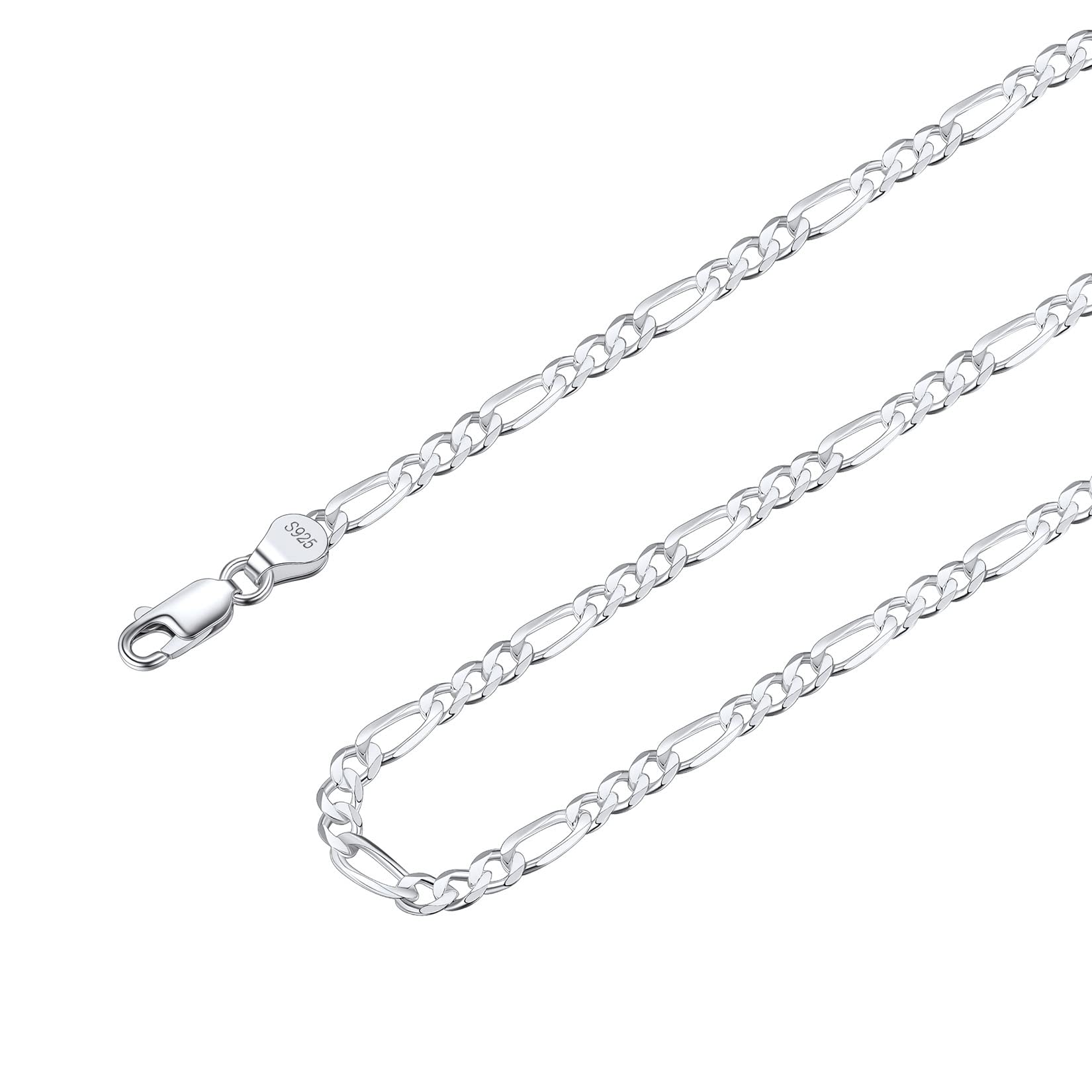 Suplight 925 Sterling Silver Chains for Men 3mm Flat Figaro Necklace 26 Inch Men's Silver Chain Mens Jewellery Gift Ideas for Son Husband Father