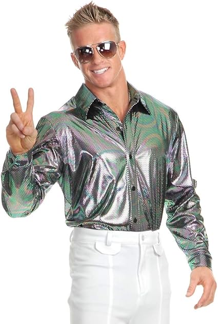 Amazon Co Jp Mens Xxxl 56 60 Metallic Lame 70s Disco Costume Shirt 服 ファッション小物