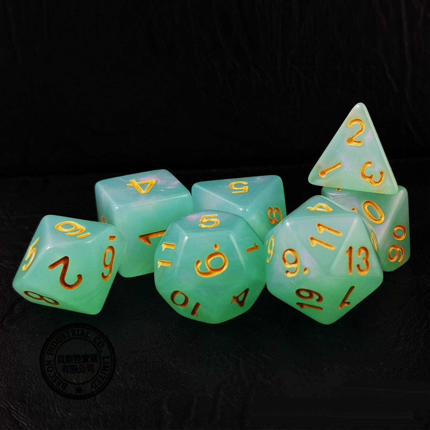 Bescon Moonstone Dice Set Jadeite, Bescon Polyhedral RPG Dice Set Moonstone Effect