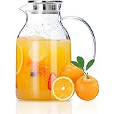 Vekonn Glass Water Pitcher with Lid and Spout, 68 Ounces Heat Resistant Borosilicate Glass Carafe, Temperature Safe