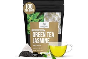 BLENDART Jasmine Green Tea Bags, 100 Counts, Mountain Loose Leaf Green Tea, Flavored, Delightful Aroma, Sugar Free, 100% Natural Gluten Free, Medium Caffeine Brew As Hot, Cold Or Iced Tea