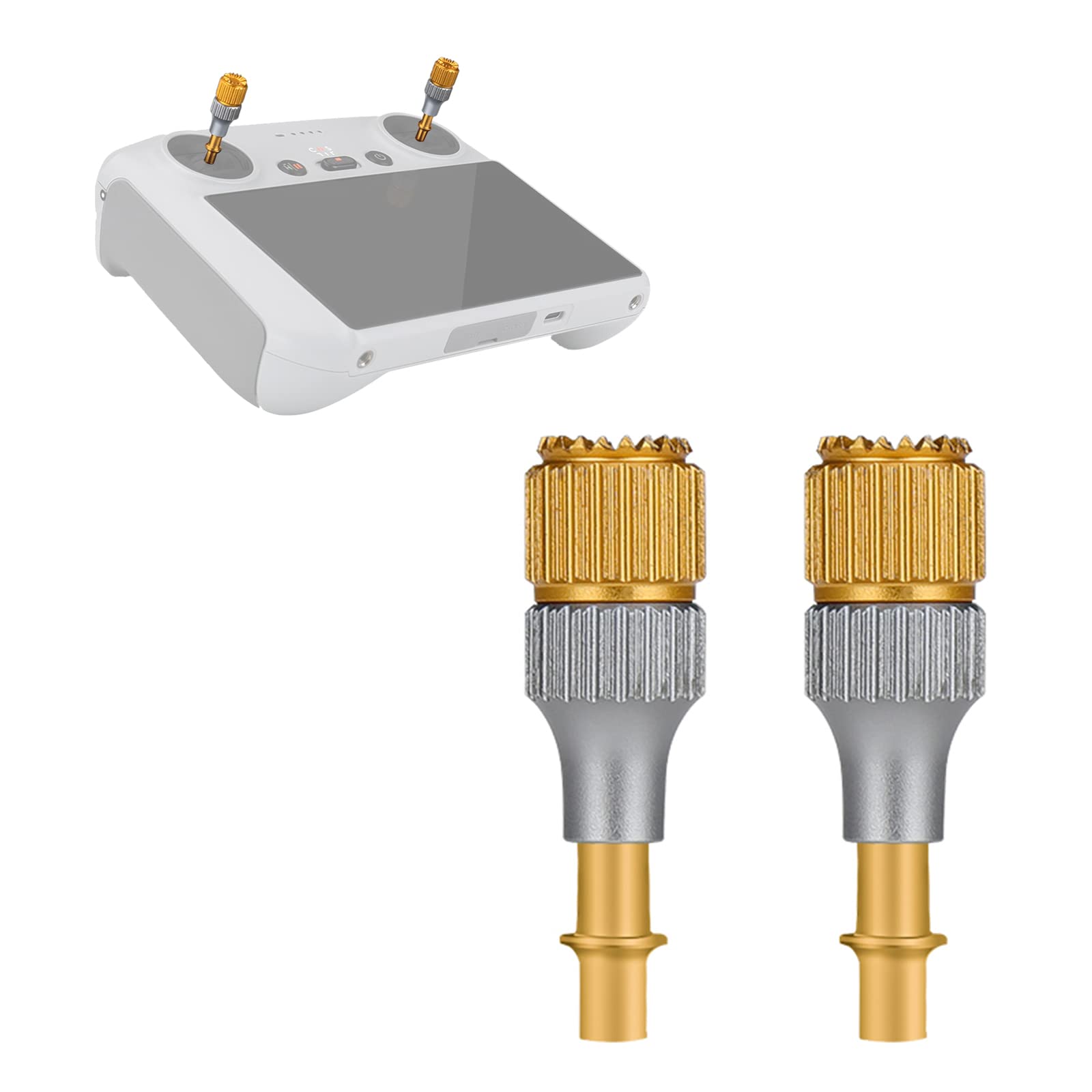 Photo 1 of 1 Pairs Aluminum Extende Control RC/RC2 Sticks for DJI Mini 3/Mini 3 Pro/Mini 4 Pro/Mini 5 Pro/Mavic 4 Pro/Mavic 3/3 Pro/Mavic 3 Cine/3 Pro Cine/Mavic 3 Classic/Air 3/3S/Neo/Flip/Air 2S Accessories(Gold+Gray)