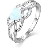 PYNZY Celtic Knot Rings Infinity Twisted Rings, 925 Sterling Silver Heart Statement Ring with Birthstone for Women Jewelry Gift