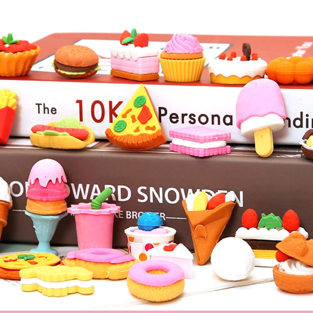 72 Pcs Assorted Food Pencil Erasers Toy Set, Cake Dessert Fruit Puzzle Erasers Toys for Kids Reward Party Favors (Food)