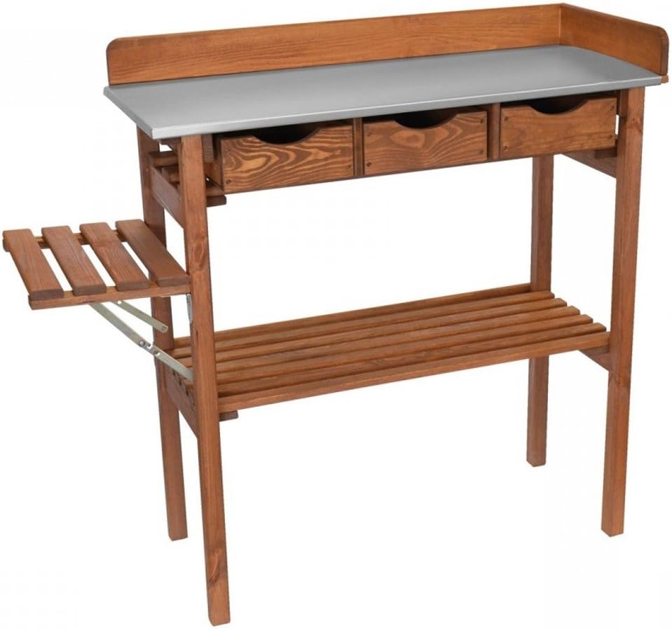 Planting table 90X40X90 CM Zinc Gardeners Table Pine Table with 3