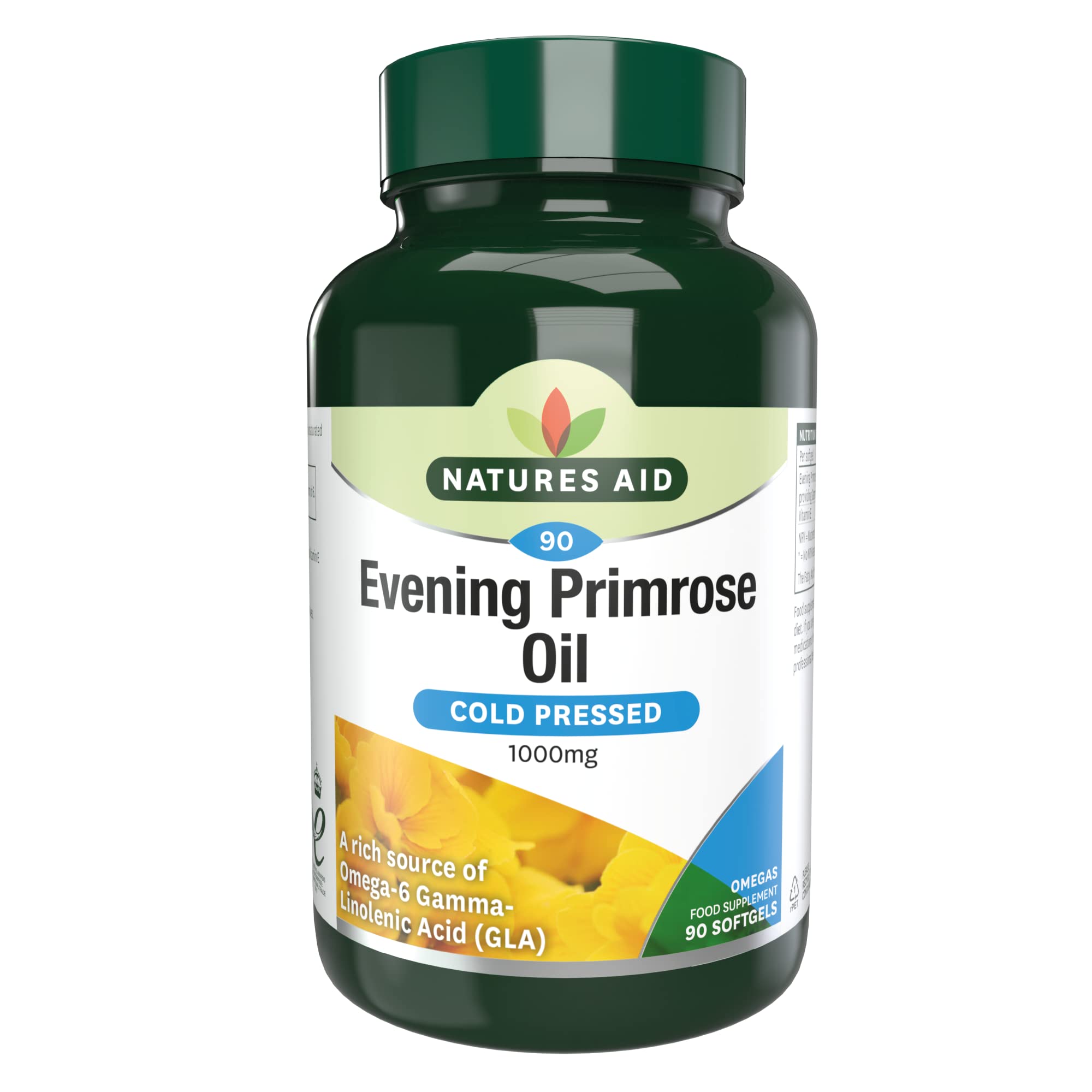 Natures Aid Evening Primrose Oil 1000mg – Cold Pressed Omega-6 GLA – Supports Hormonal Balance & Skin Health – High Strenghth Potency – Non-GMO, Gluten-Free – 90 Softgel Capsules