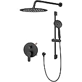Gabrylly Shower System Black, Wall Mounted Slide Bar Shower Faucet Set Complete,High Pressure 10" Rain Shower Head with 5-Setting Handheld Shower,Shower Combo Set with Shower Valve