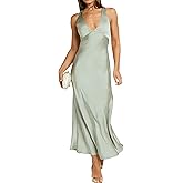 Yixinjew Summer Satin V Neck Backless Maxi Dresses for Women 2026 Silk Sleeveless Formal Bridesmaid Wedding Guest Dress