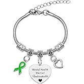 Mental Health Gifts Suicide Prevention Gifts for Women Green Awareness Ribbon Bracelet Warrior Gifts Inspirational Gifts for Coworker Sister Friends Mom Depression Awareness Recovery Gifts