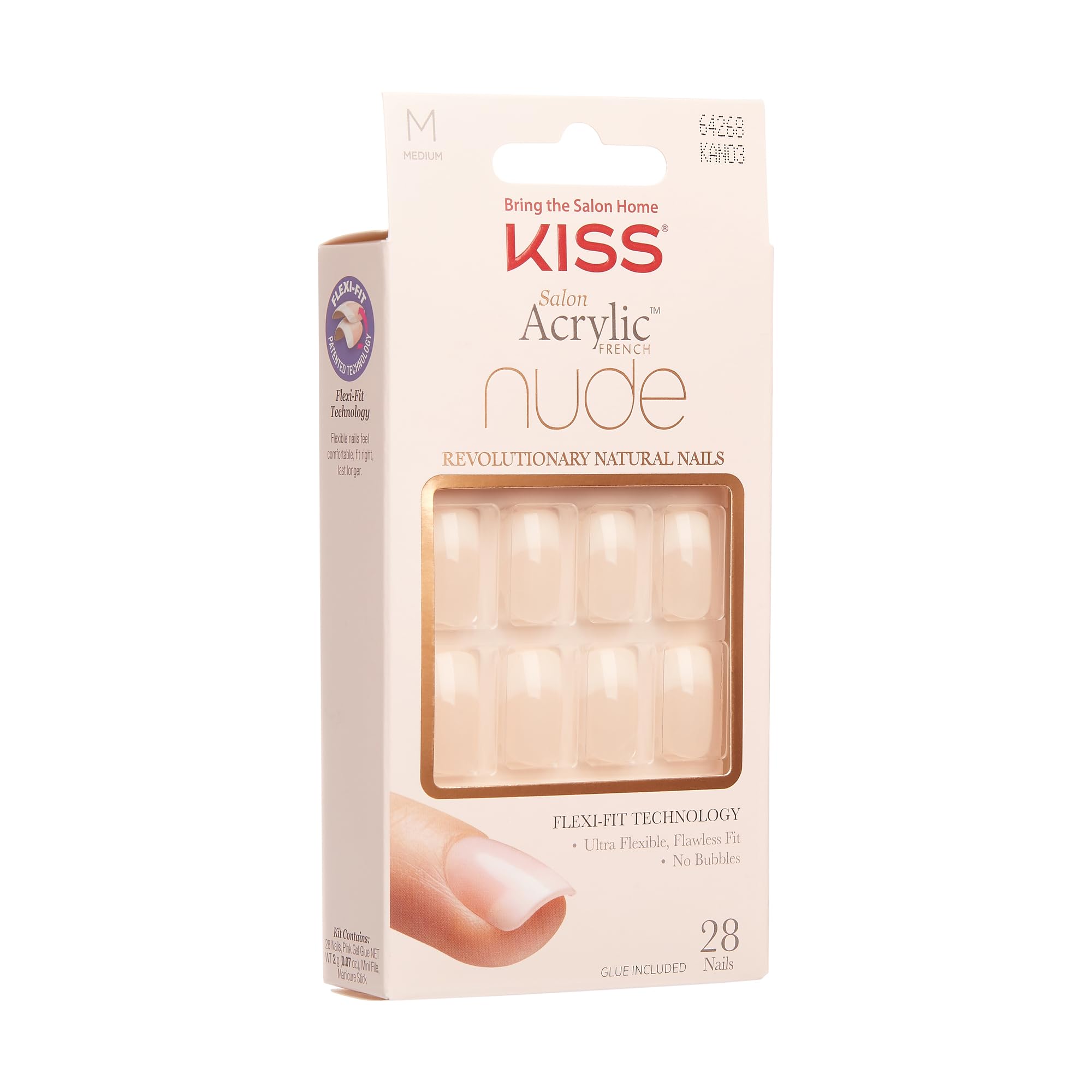 KISS Salon Acrylic Press On Nails, Nail glue included, 'Cashmere', French, Medium Size, Squoval Shape, Includes 28 Nails, 2g Glue, 1 Manicure Stick, 1 Mini file - Image 2