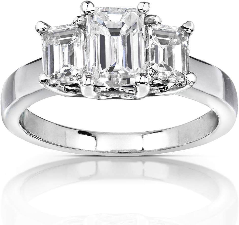 KobelliEmerald-cut Moissanite Three-stone Engagement Ring 2 3/4 CTW 14k White Gold