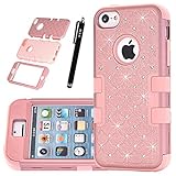 iPhone 5C Case,HKW (TM) Bling Rhinestone 3 IN 1 Armor Defender Shockproof Protective Diamond Case Cover for Apple iPhone 5C with Stylus Pen (Rose Gold) (MA1838)