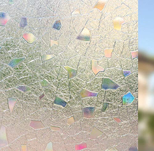 ACMETOP Window Film, Non-Adhesive Window Privacy Film, Heat Control Anti UV Window Stickers, Flower Pattern Static Cling Window Film for Kitchen, Office, Living Room, 17.5 Inch by 78.7 Inch (3D)