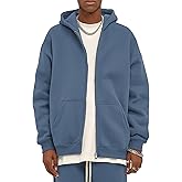 Flygo Mens Zip Up Hoodies Oversized Fleece Long Sleeve Drop Shoulder Hooded Sweatshirt Trendy Vintage Streetwear