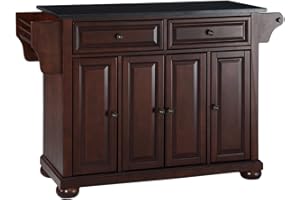 Crosley Furniture Alexandria Granite Top Rolling Kitchen Island Storage Cart, Microwave Stand, Spice Rack, Mahogany