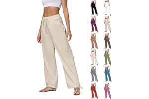 MIDELXP Cotton Linen Pants Women Summer Loose Drawstring Waisted Palazzo Pants Casual Wide Leg Trousers Pants with Pockets