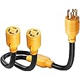 MECMO 4 Prong 30 Amp Generator Splitter Y Adapter NEMA L14-30P to 2x L14-30R, 10 AWG SJTW Generator Locking Power Cord Cable 