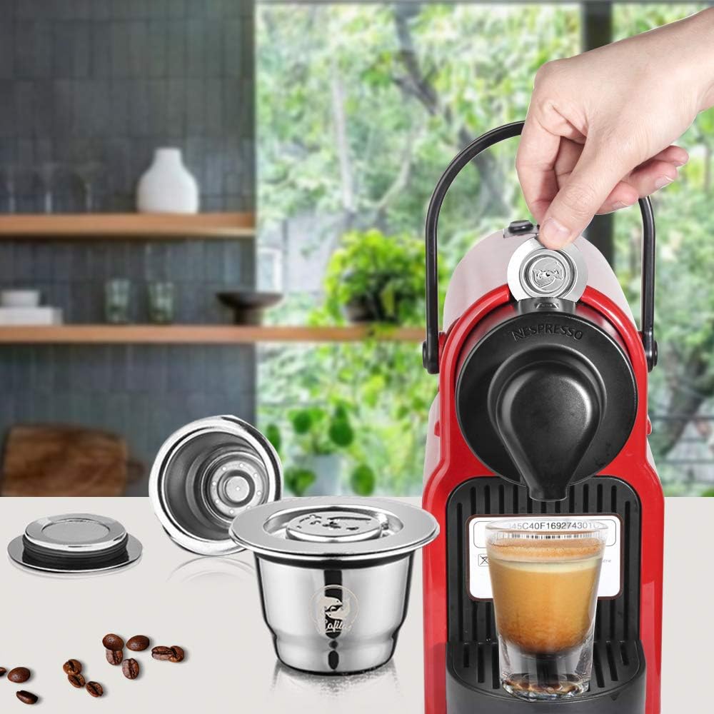 Stainless Steel Refillable Coffee Capsules with Accessories Compatible With Nespresso Machine Coffee Pods Reusable Coffee Filters: Kitchen & Dining