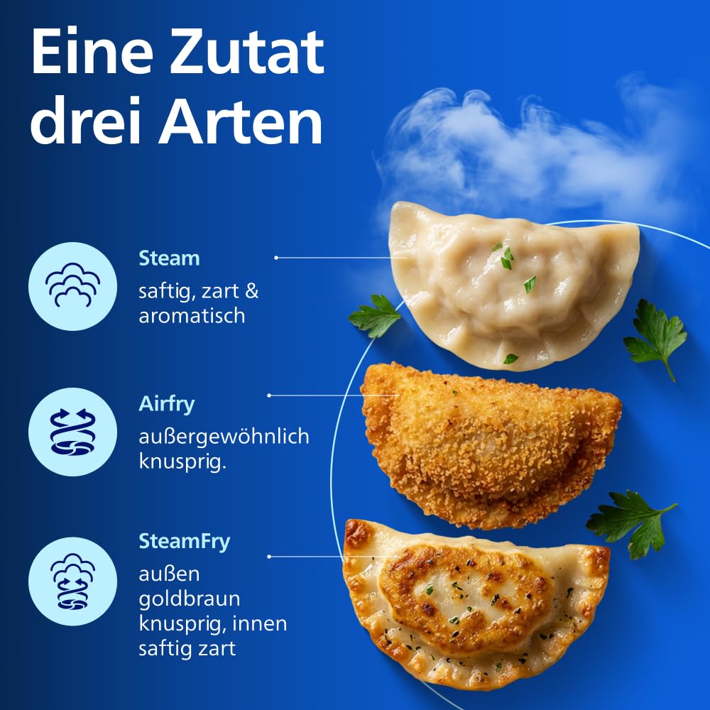 Philips Steam Airfryer 5000 Series Dual Basket Heißluftfritteuse mit Dampfgar-Funktion & 2 Körben – Steam, Airfry, SteamFry, 9L (3L+6L), RapidAir Plus, automatische Dampfreinigung (NA550/00) 8