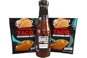 Taco Sauce Bell Trio: Taco Lover's Dream Bundle: Taco Diablo Sauce 1 Bottle & Authentic Seasoning Packets (2 Packets) for Fla