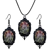 coadipress Gothic Vampire Bat Earrings Necklace Set Vintage Crystal Glass Bat Goth Vampire Earrings and Pendant Necklace Mystic Victorian Witch Jewelry Halloween Costume for Women
