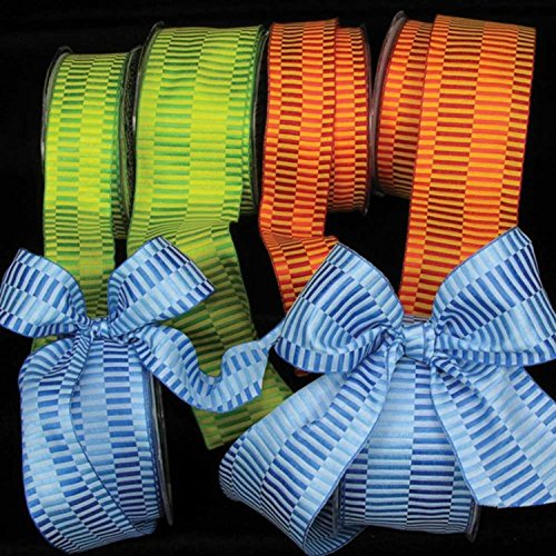 Orange Retro Blocks Print Woven Taffeta Wired Craft Ribbon 2.5