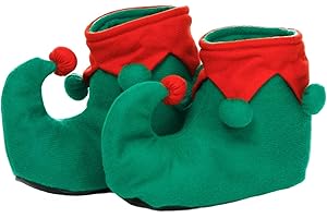 Fun Costumes Christmas Elf Shoes for Toddlers - Flannel Shoes with Faux Leather Soles & Pompoms