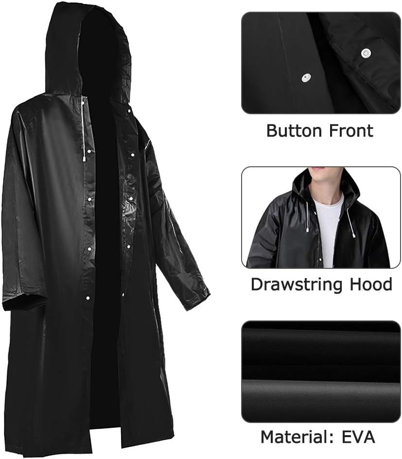 YTBUBOR 2 Pack Black Raincoat Portable Ponchos - Image 4
