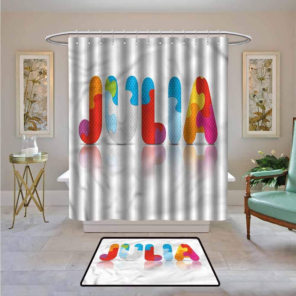 Kenneth Camilla01 Bathroom Curtain Julia,Puzzle Style Letters,Bathroom Shower Curtain Water Repellent and Mild Resistant 36"x72"