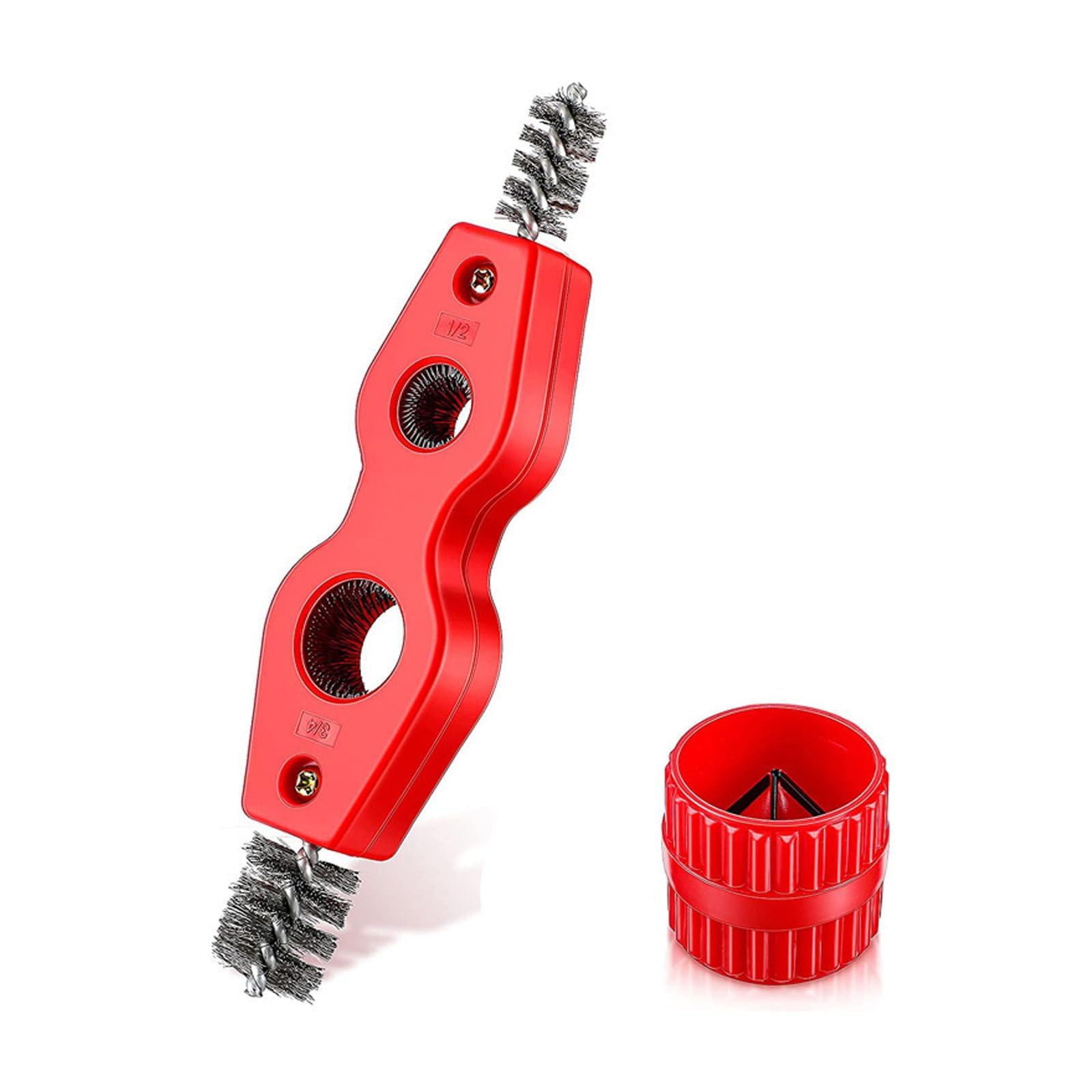 Oiieco 2Pcs Copper Pipe Cleaner and Reamer, 4 in 1 Pipe Deburring Brush & Reamer Tool,Pipe Reamer Deburring Tool for PVC Tubing,Aluminum Pipes,Tubing Chamfer Too
