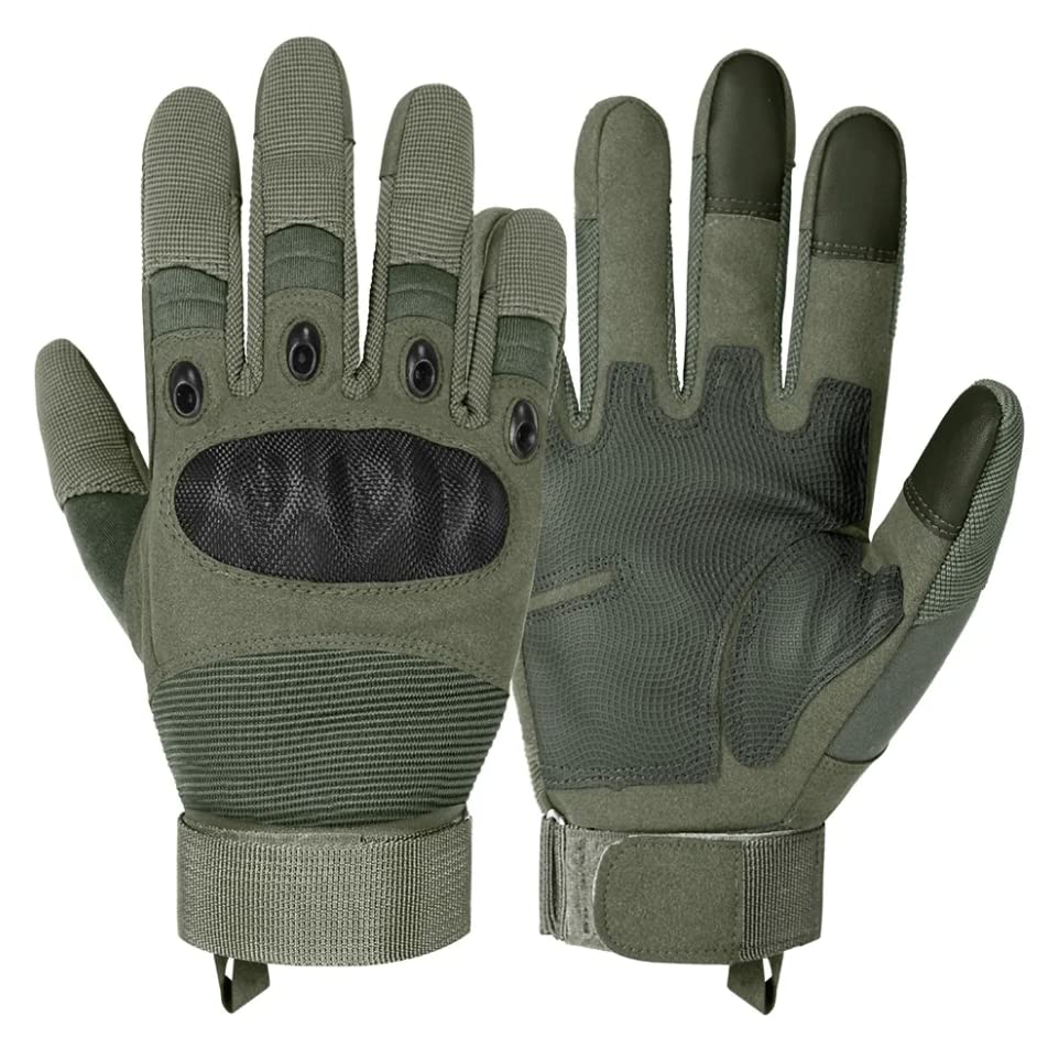RATASK Heavy Duty Gloves, Paintball Airsoft Gloves, Hiking Camping (Green, L)