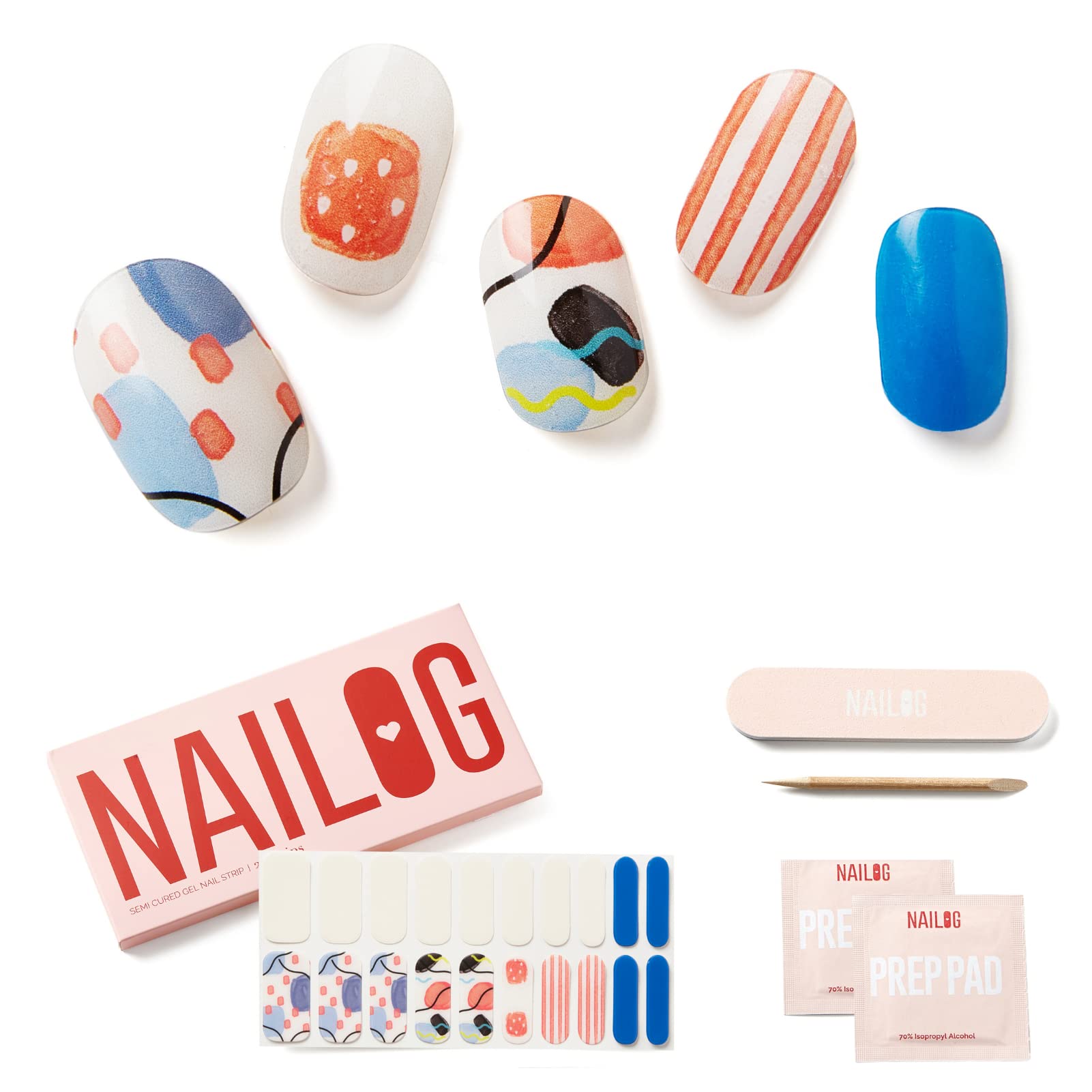 NAILOG Semi Cured Gel Nail Strips Glossy & Long Lasting Soft Gel Finish (20 Extra Long Stickers) | Wraps,Spring Whimsy — image 1