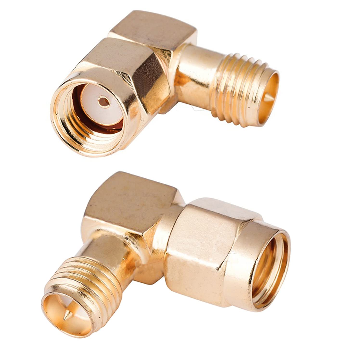 Fohevers 2 Pcs RP-SMA Male Plug to RP-SMA Female Jack 90 Degree Adapter for Antenna Radio WiFi Router FPV Dron Mobile