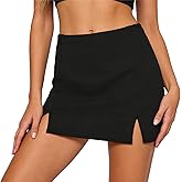 Beftwo Women's Double Side Split Mini Skirt with Shorts Underneath, Stretchy Tennis Bodycon Skorts, Y2K Micro Miniskirts