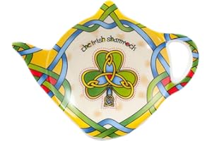 CLARA Royal Tara Ceramic Tea Bag Holder Teapot Shaped Tea Bag Plate with Clover, Trinity Knots and Celtic Colours
