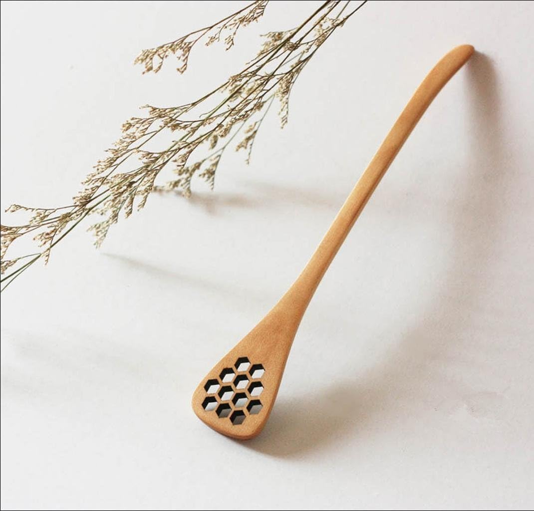 XZX Home Japanese-style creative honey spoon carved hollow mesh bee-like stirring wooden spoon stir bar