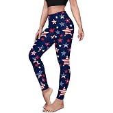 Eciodci Women's American Flag Leggings USA 4th of July Patriotic Stripes Stars Printed High Waist Tight Pants for Women