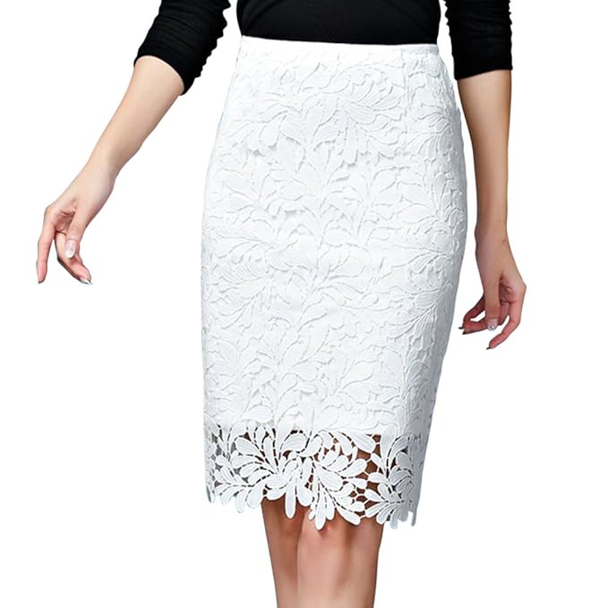 Amazon Pua タイト レース スカート ボトムス 膝丈 ミディ丈