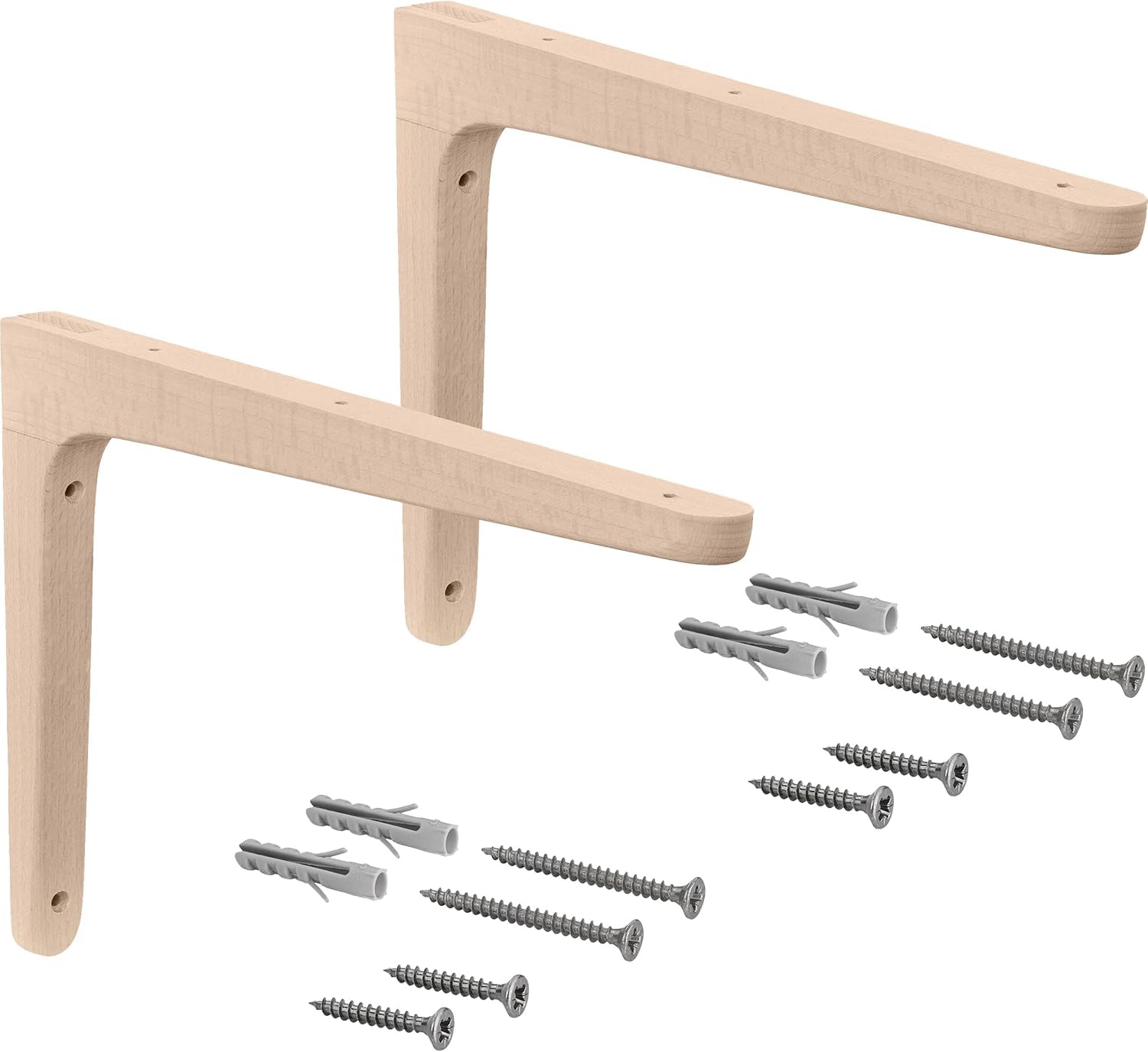 Gedotec Wooden Bracket Made of Beech | 2 Shelf Brackets Made of Solid Natural Wood | 200 x 125 mm | TAUM | Load Capacity up to 75 kg in Pairs | Shelf Brackets Suitable for Bookshelves
